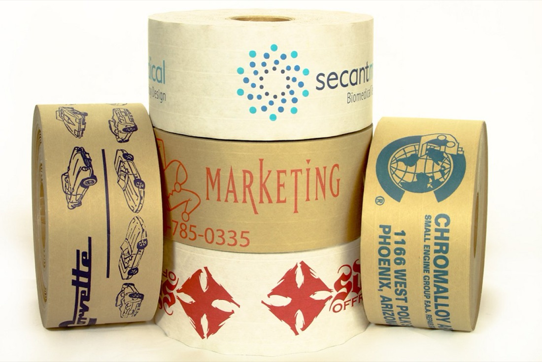 Shipping boxes sealed with custom printed branded tape